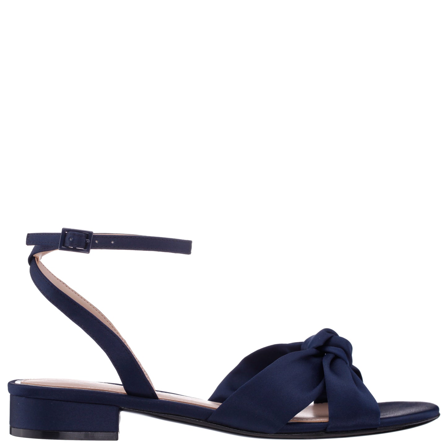 Nina Shoes Sulma Blue Satin Block-Heel Flat Sandals with Ankle-Strap