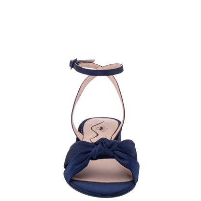 Nina Shoes Sulma Blue Satin Block-Heel Flat Sandals with Ankle-Strap