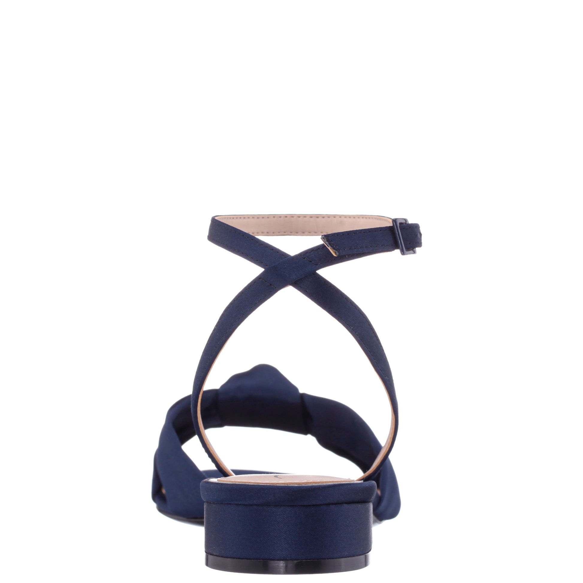 Nina Shoes Sulma Blue Satin Block-Heel Flat Sandals with Ankle-Strap