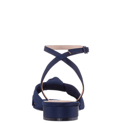 Nina Shoes Sulma Blue Satin Block-Heel Flat Sandals with Ankle-Strap