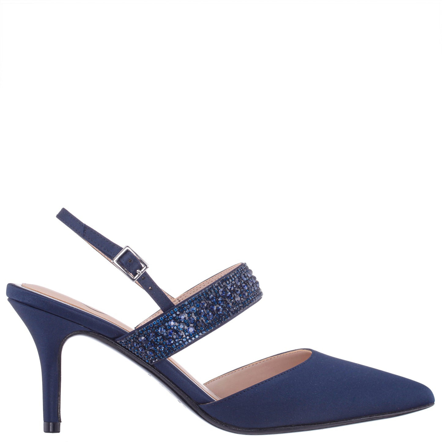 Nina Shoes Trista Navy Satin Sling Back Mid-Heel Pumps