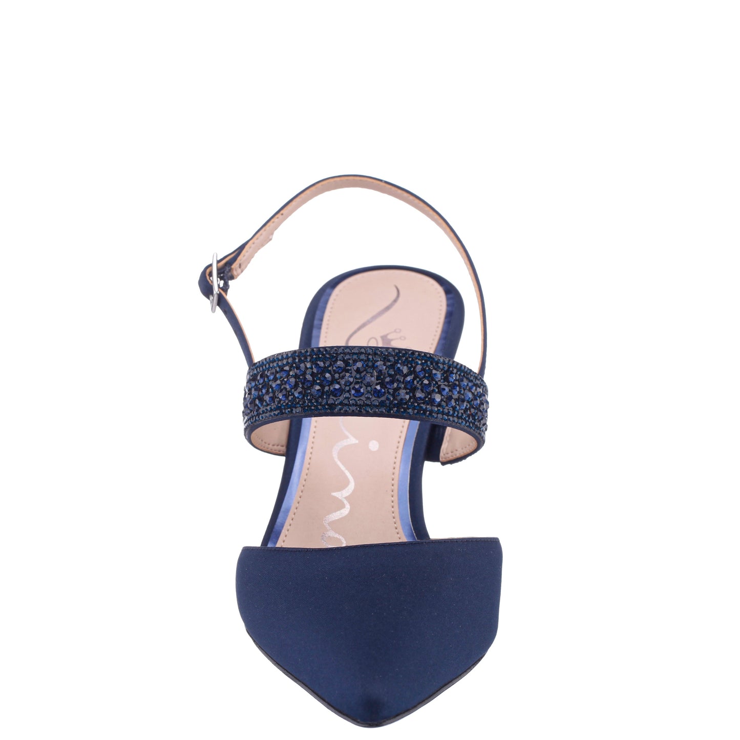 Nina Shoes Trista Navy Satin Sling Back Mid-Heel Pumps