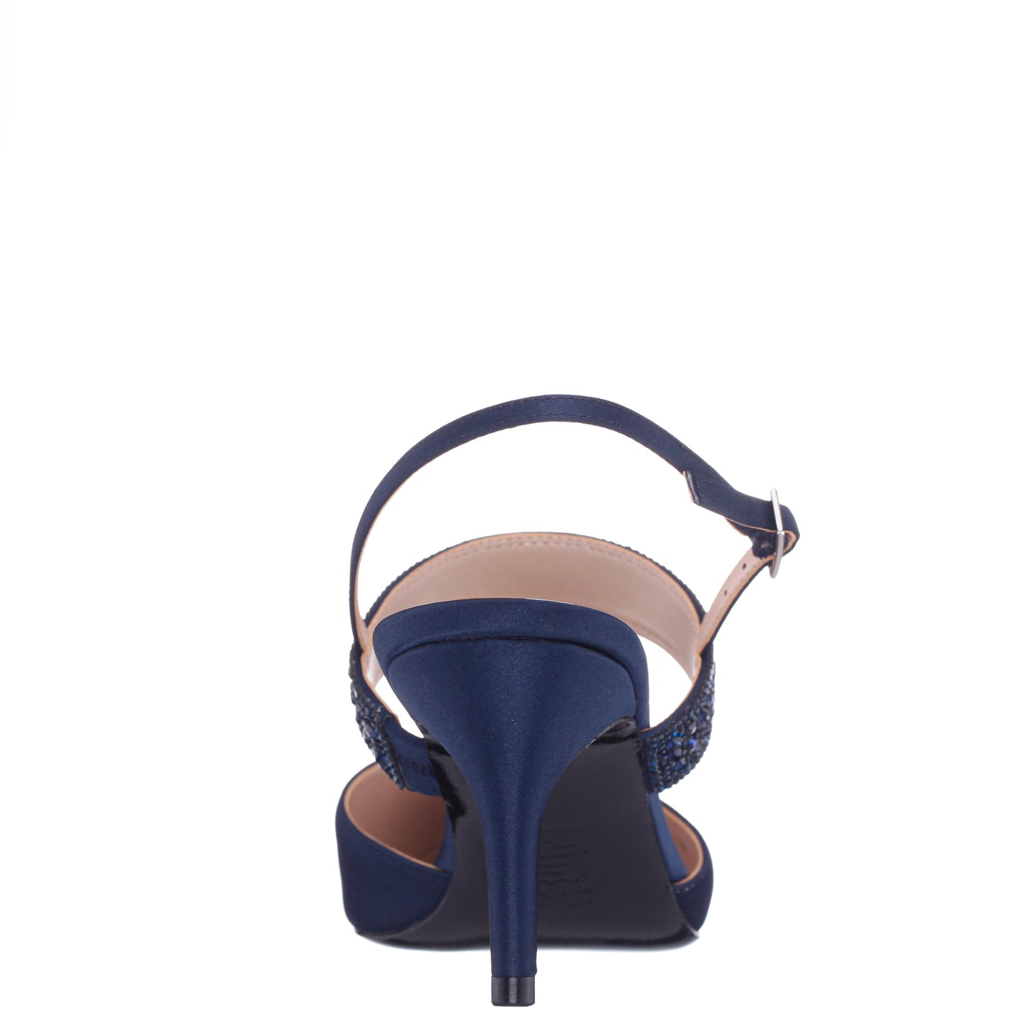 Nina Shoes Trista Navy Satin Sling Back Mid-Heel Pumps