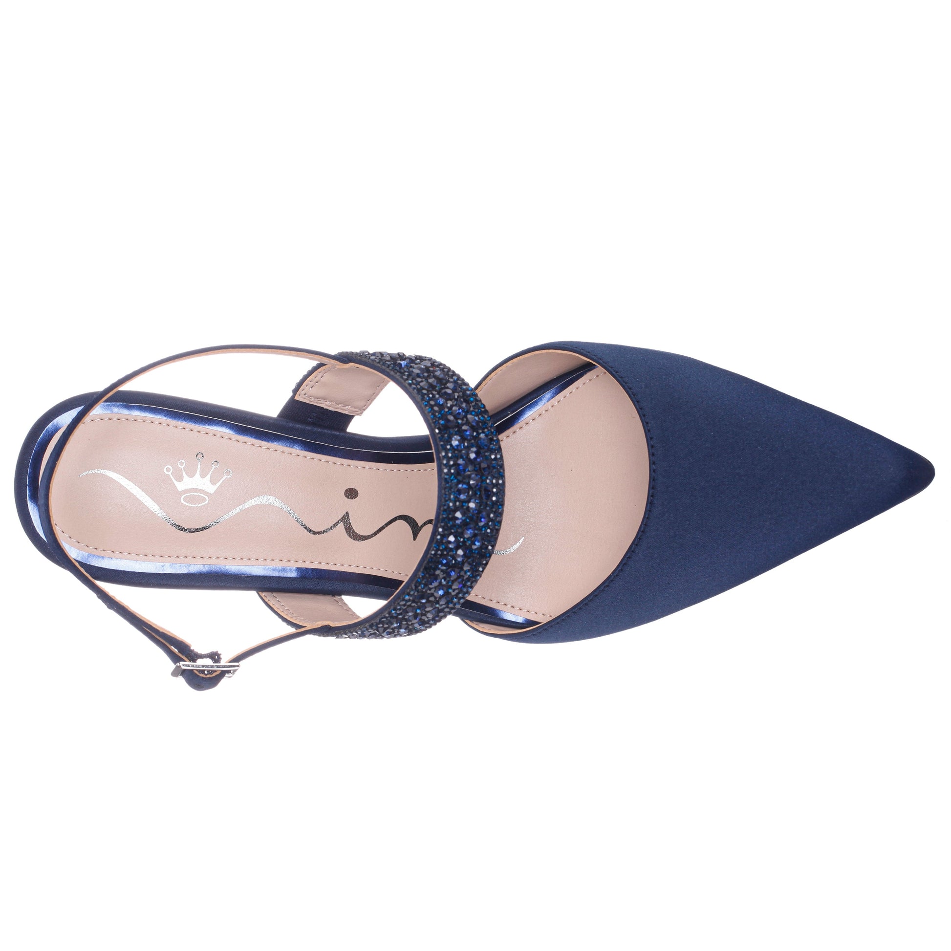 Nina Shoes Trista Navy Satin Sling Back Mid-Heel Pumps