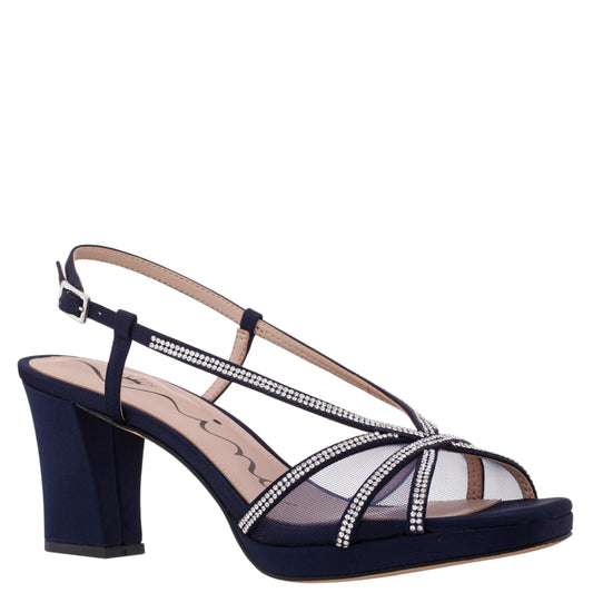 Nina Shoes Bonney Navy Satin Block-Heel Platform Sandals