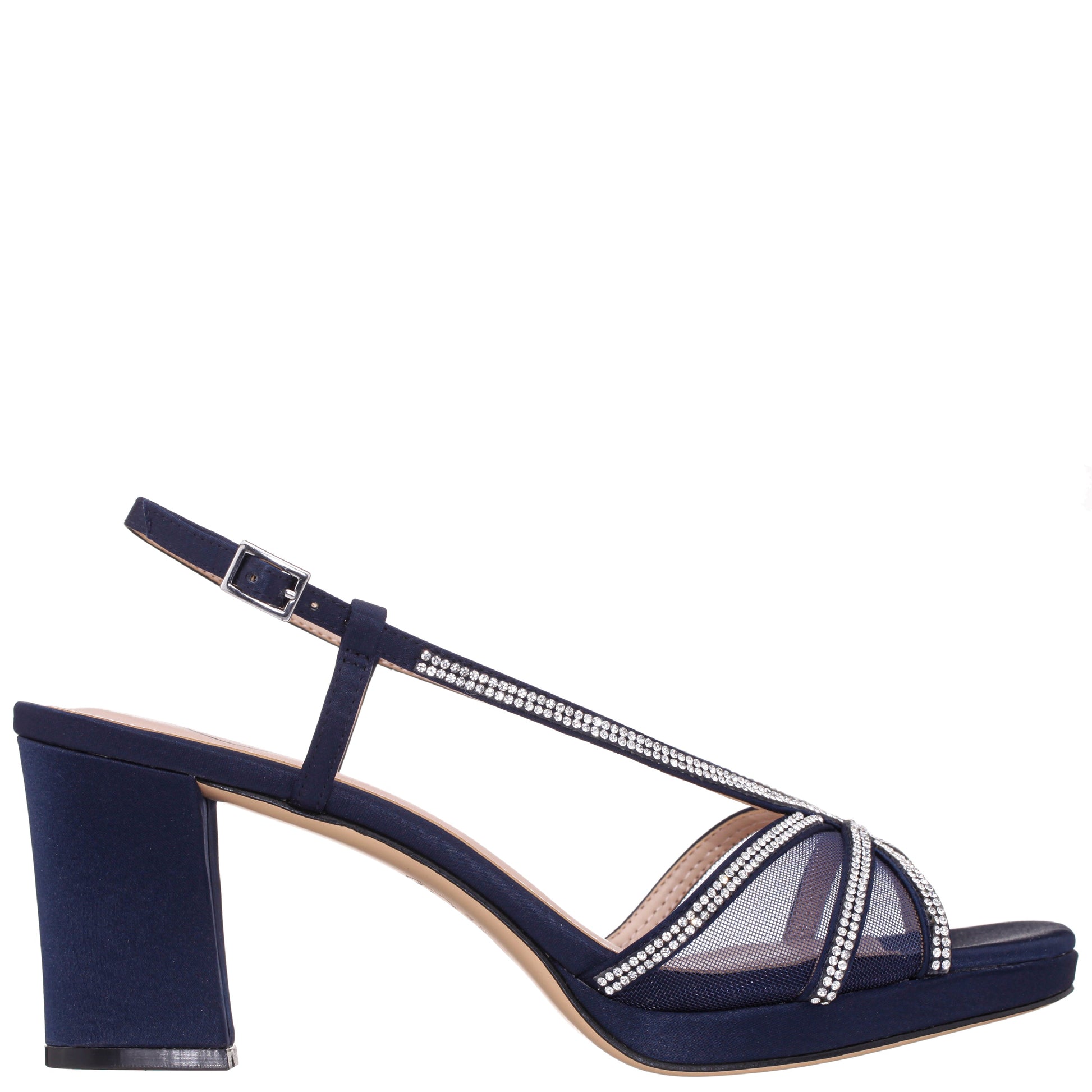 Nina Shoes Bonney Navy Satin Block-Heel Platform Sandals