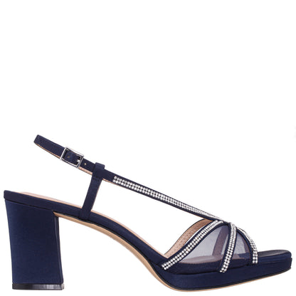 Nina Shoes Bonney Navy Satin Block-Heel Platform Sandals