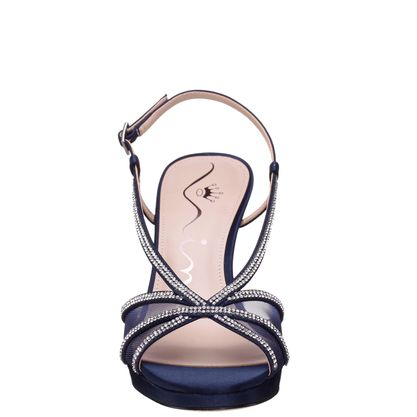 Nina Shoes Bonney Navy Satin Block-Heel Platform Sandals
