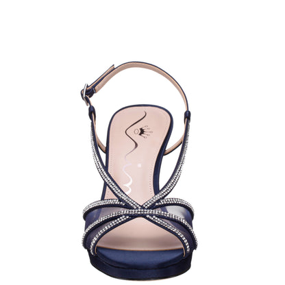 Nina Shoes Bonney Navy Satin Block-Heel Platform Sandals