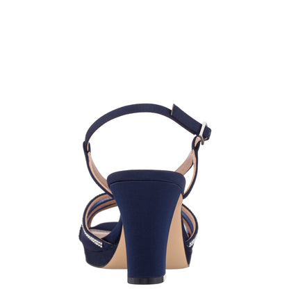 Nina Shoes Bonney Navy Satin Block-Heel Platform Sandals