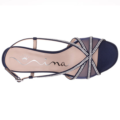 Nina Shoes Bonney Navy Satin Block-Heel Platform Sandals