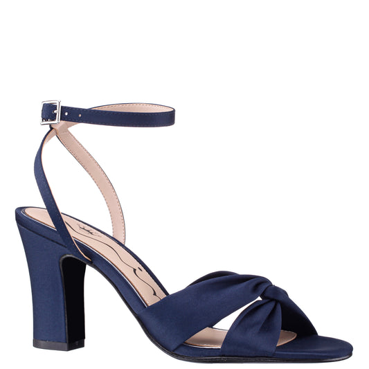 Nina Shoes Ashley Navy Satin Block-Heel Sandals