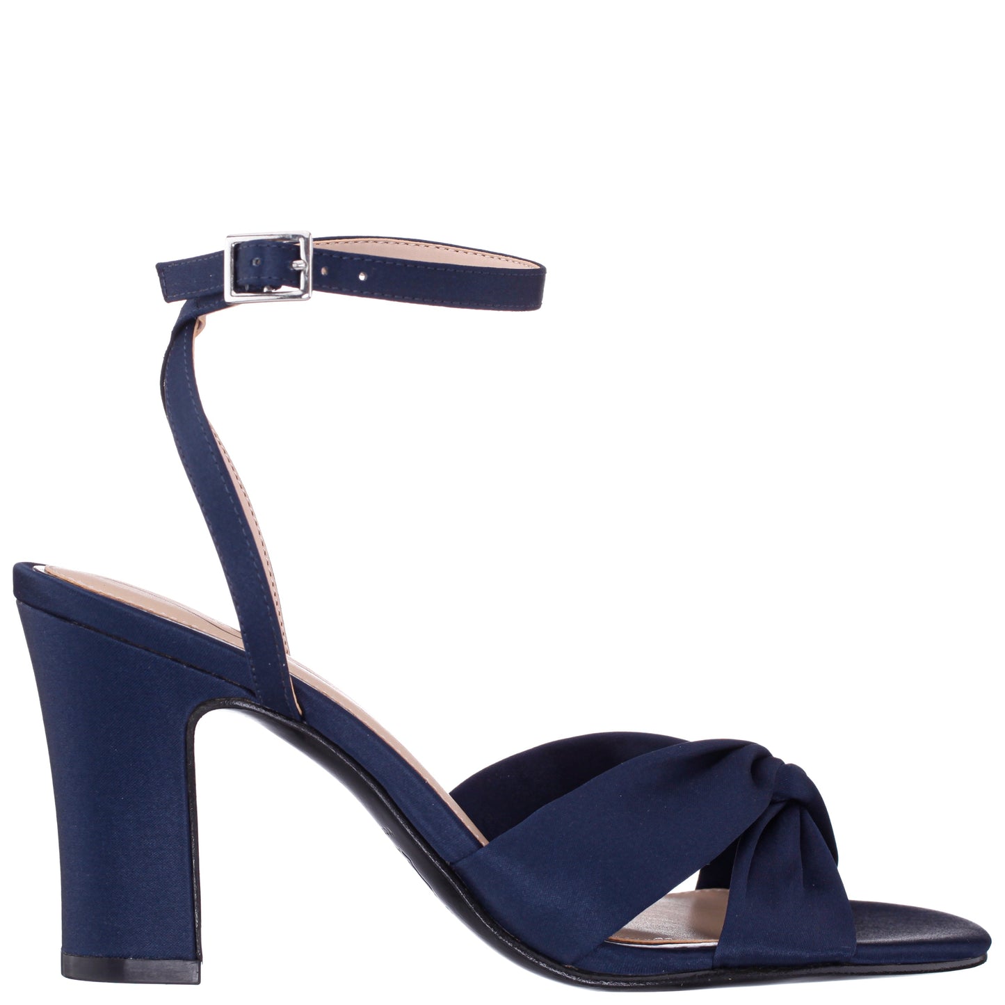 Nina Shoes Ashley Navy Satin Block-Heel Sandals