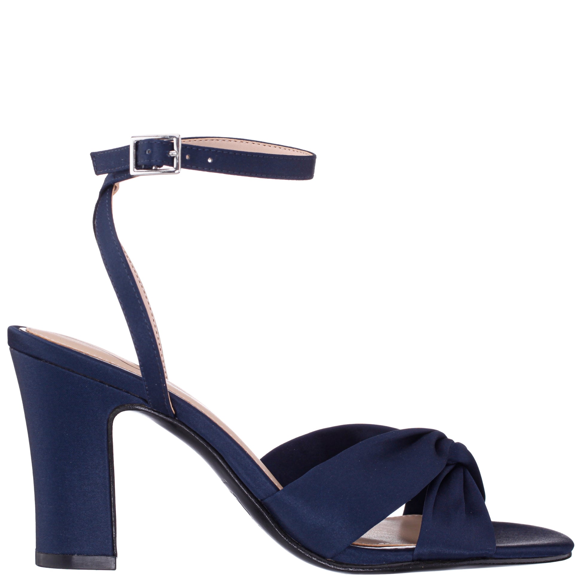 Nina Shoes Ashley Navy Satin Block-Heel Sandals