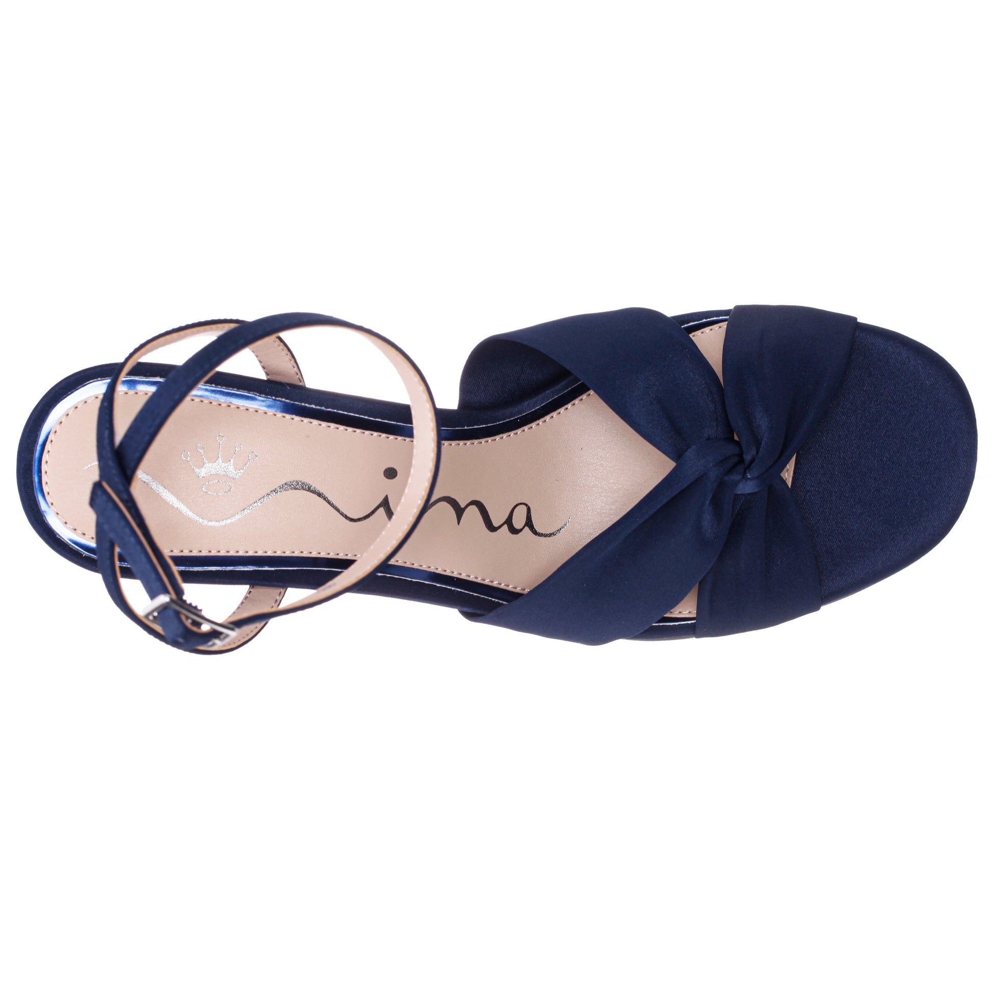 Nina Shoes Ashley Navy Satin Block-Heel Sandals