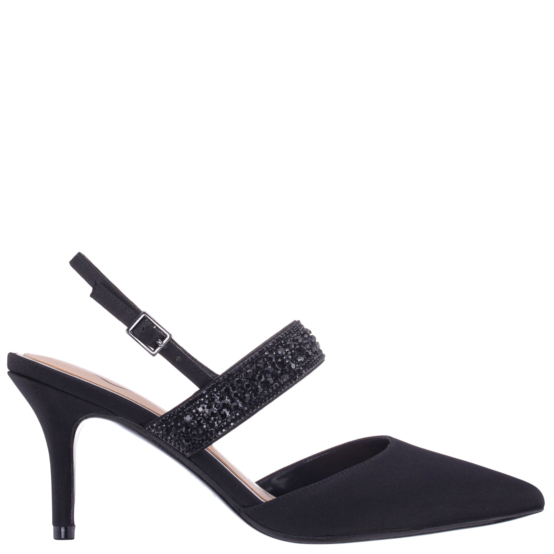 Nina Shoes Trista Black Satin Sling Back Mid-Heel Pumps