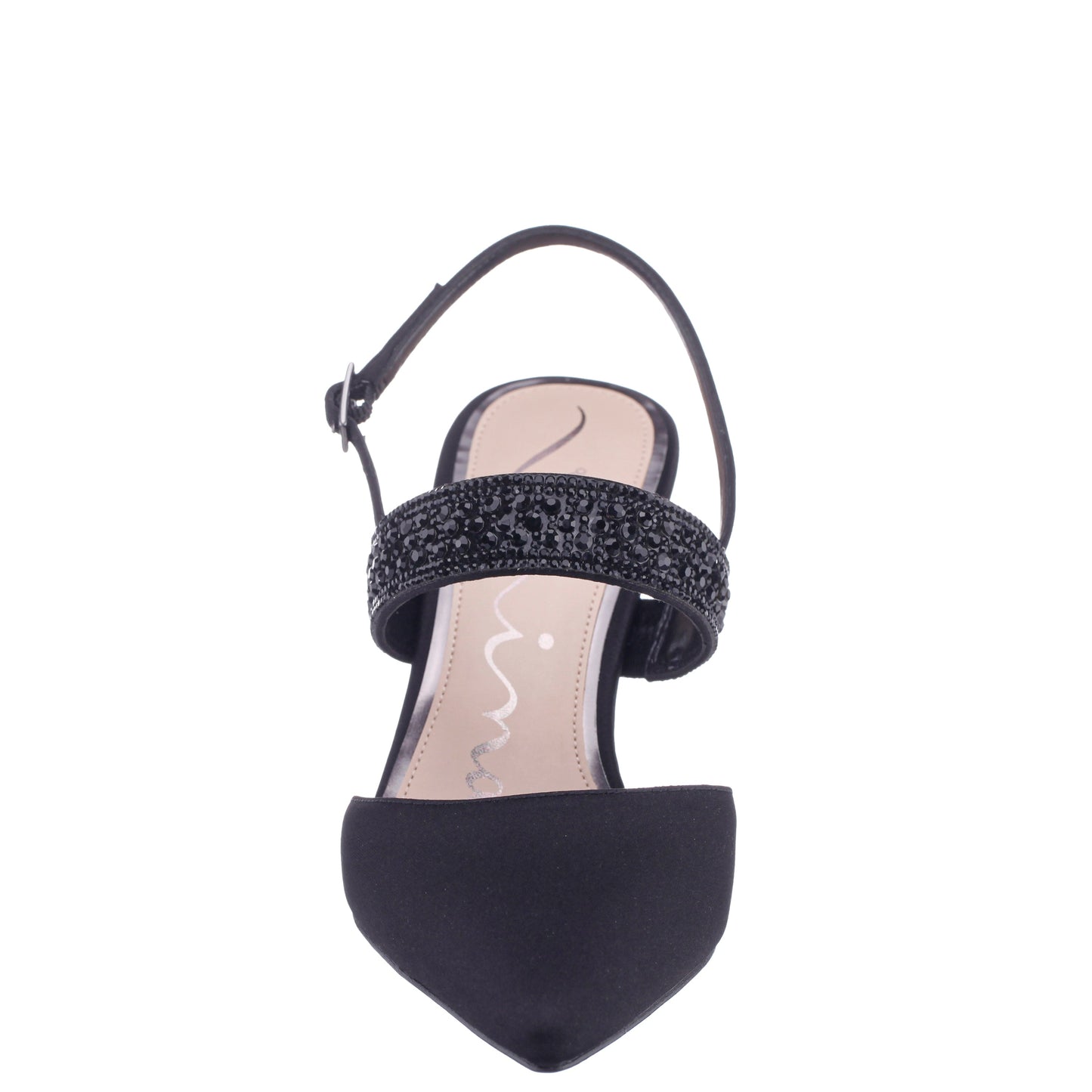 Nina Shoes Trista Black Satin Sling Back Mid-Heel Pumps