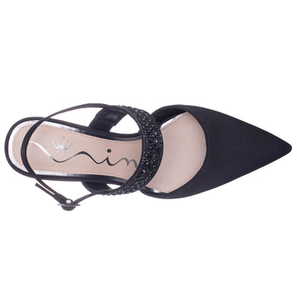 Nina Shoes Trista Black Satin Sling Back Mid-Heel Pumps