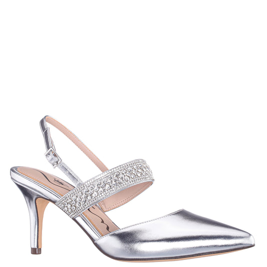 Nina Shoes Trista Silver Metallic Sling Back Mid-Heel Pumps