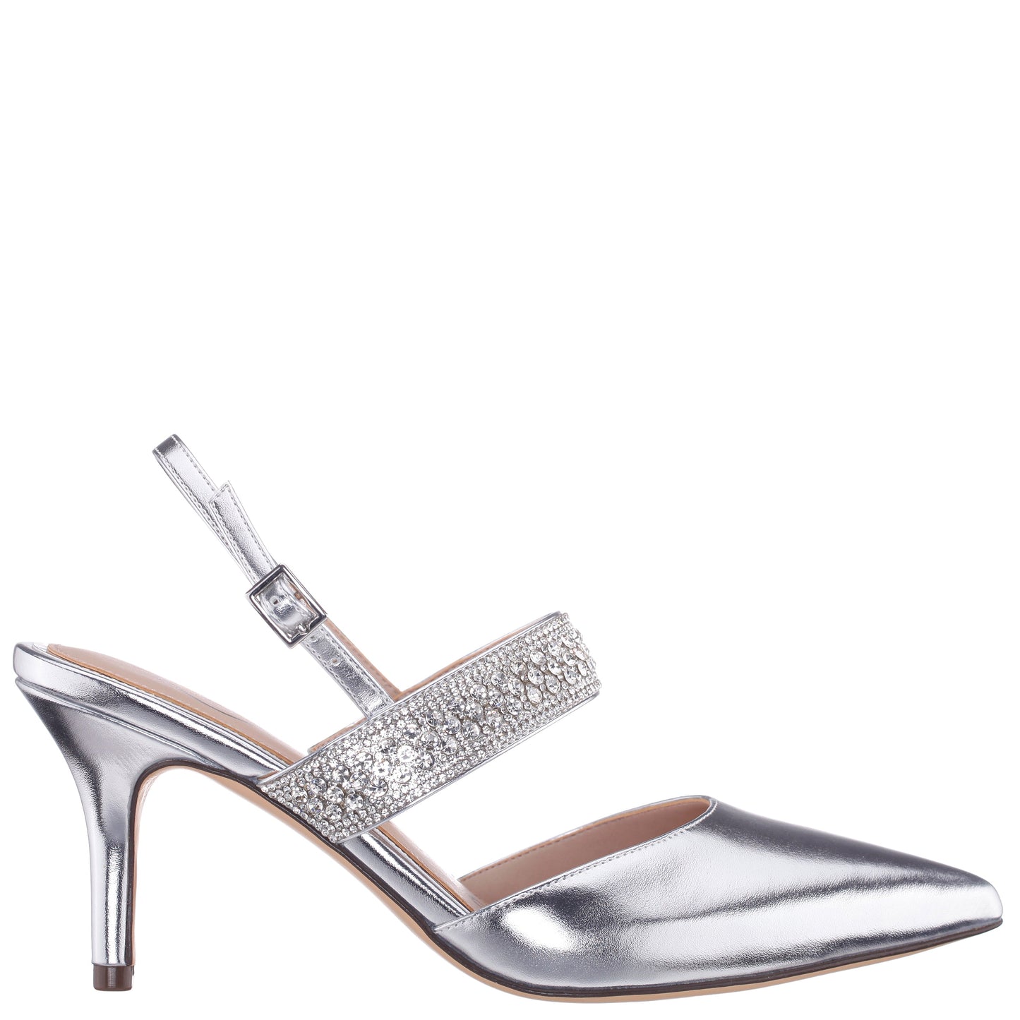 Nina Shoes Trista Silver Metallic Sling Back Mid-Heel Pumps