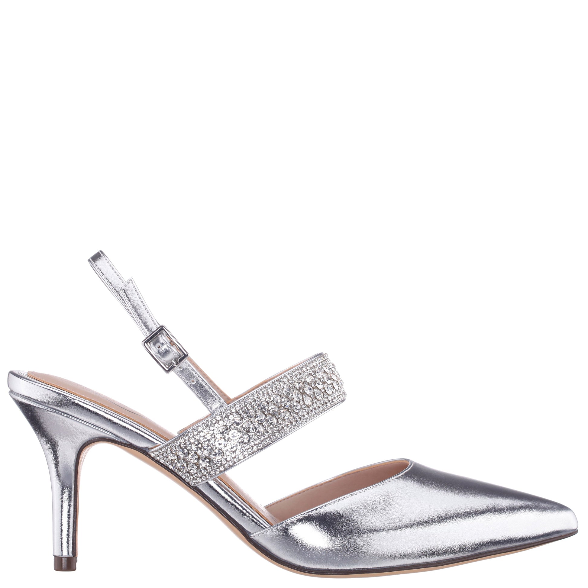Nina Shoes Trista Silver Metallic Sling Back Mid-Heel Pumps