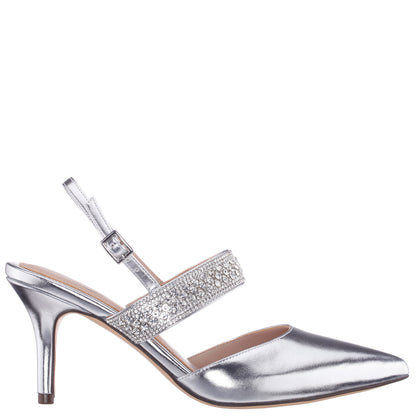 Nina Shoes Trista Silver Metallic Sling Back Mid-Heel Pumps