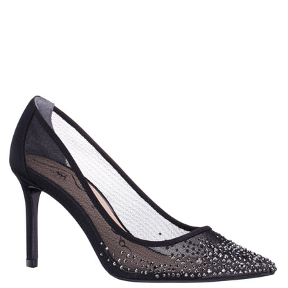 Nina Shoes Nalia Black Mesh with Faceted Crystals High-Heel Pumps