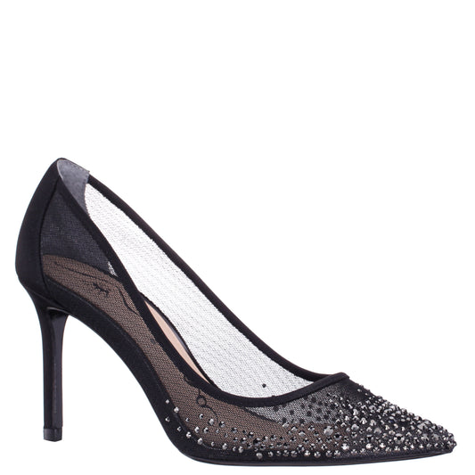 Nina Shoes Nalia Black Mesh with Faceted Crystals High-Heel Pumps