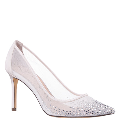 Nina Shoes Nalia White Mesh with Faceted Crystals High-Heel Pumps