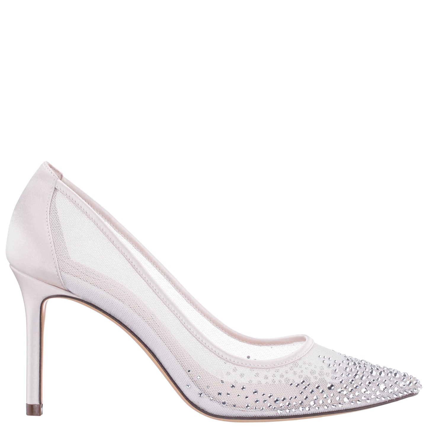 Nina Shoes Nalia White Mesh with Faceted Crystals High-Heel Pumps