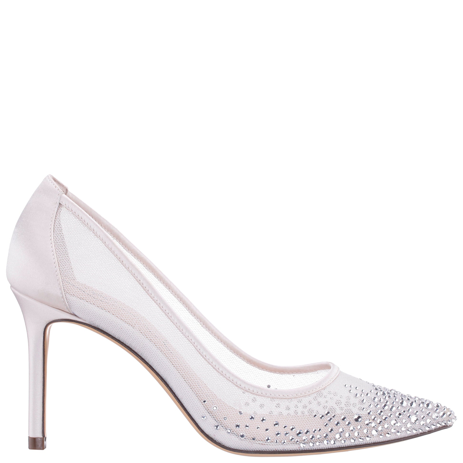 Nina Shoes Nalia White Mesh with Faceted Crystals High-Heel Pumps