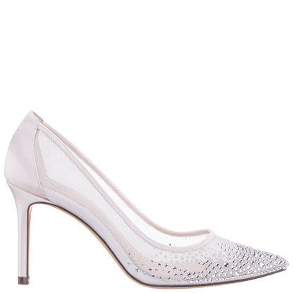 Nina Shoes Nalia White Mesh with Faceted Crystals High-Heel Pumps