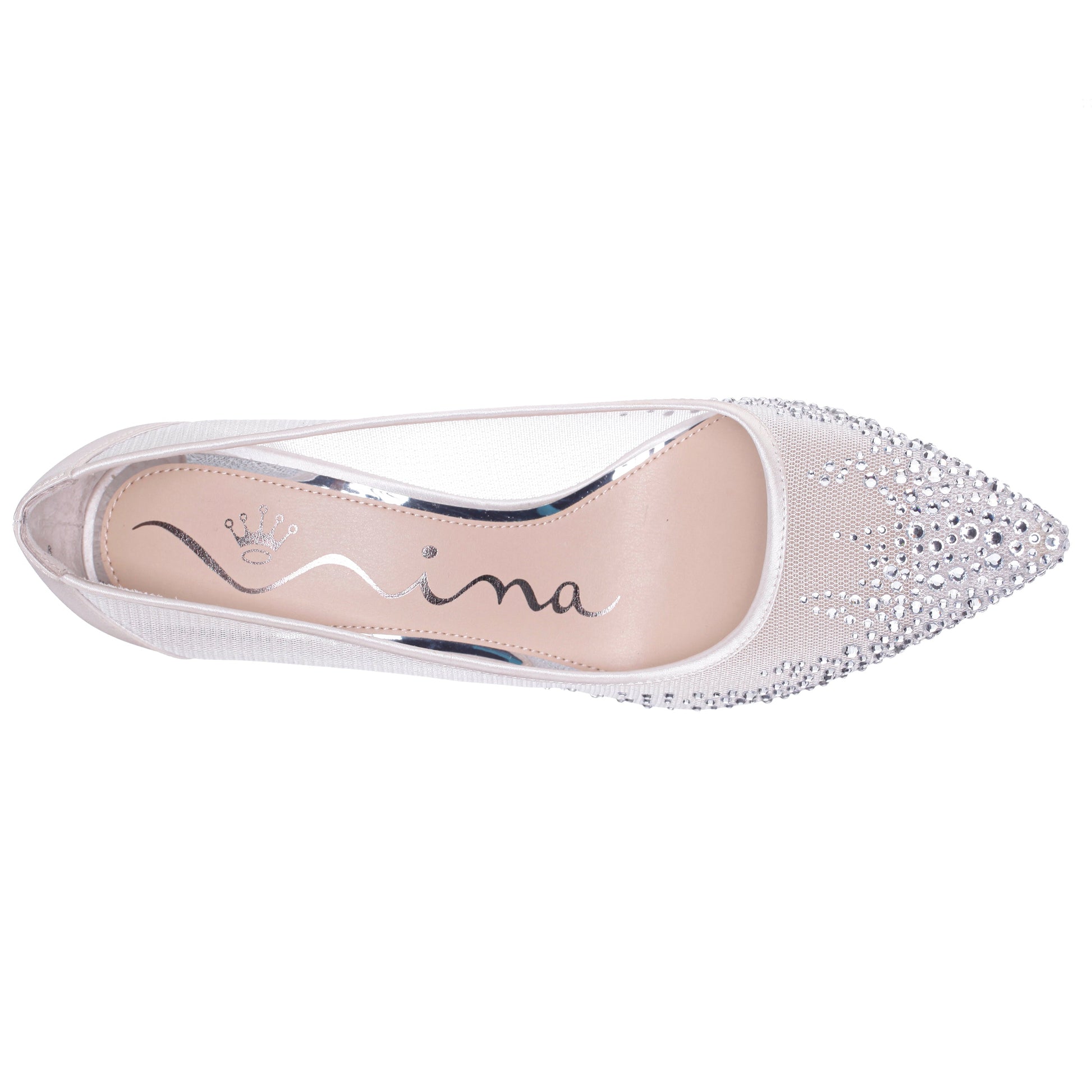 Nina Shoes Nalia White Mesh with Faceted Crystals High-Heel Pumps