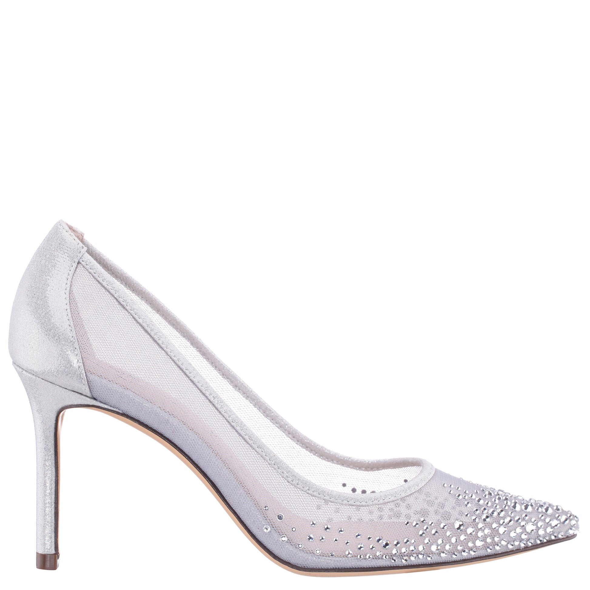Nina Shoes Nalia True Silver Mesh with Faceted Crystals High-Heel Pumps