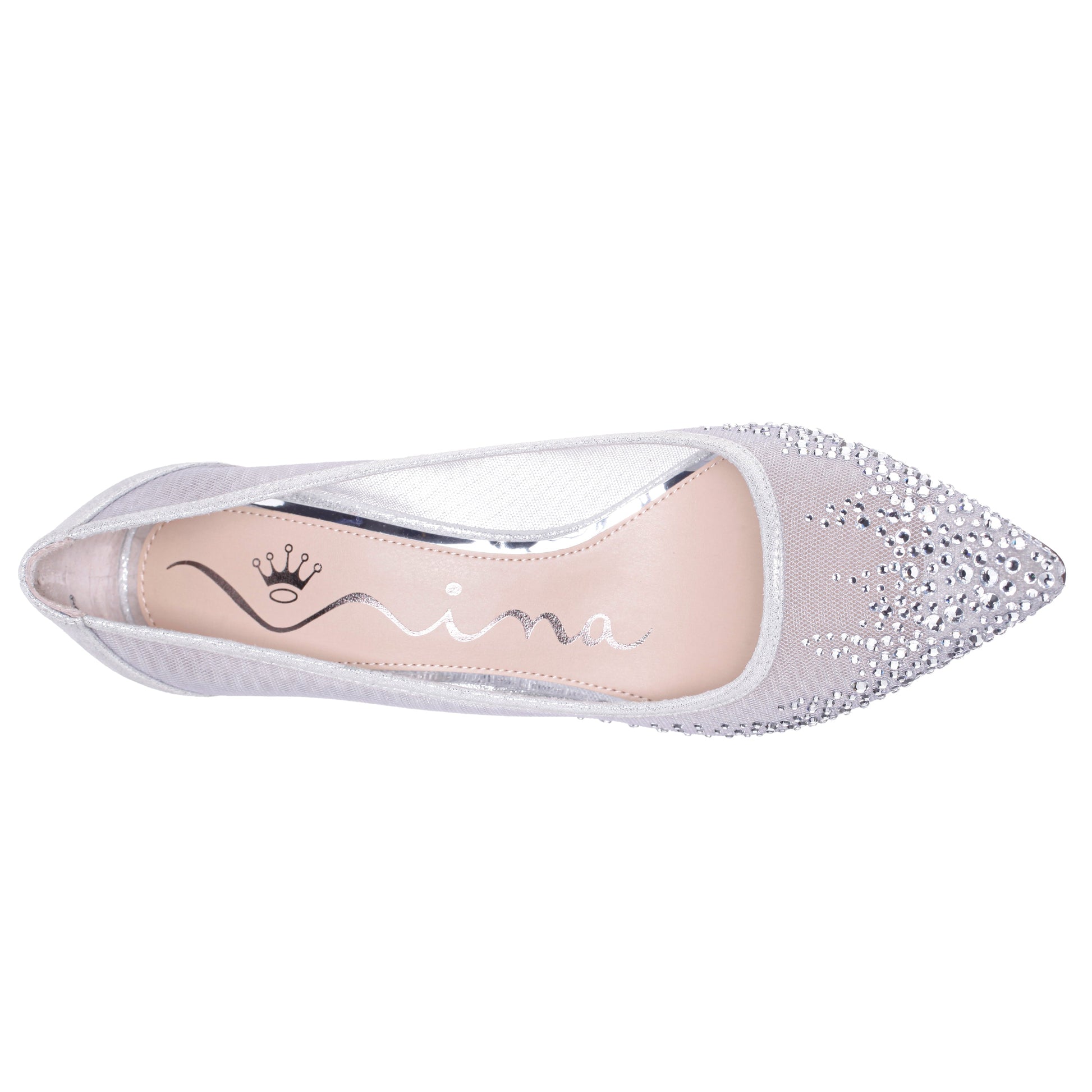 Nina Shoes Nalia True Silver Mesh with Faceted Crystals High-Heel Pumps