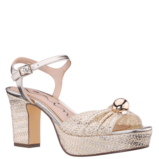 Nina Shoes Fancey Gold Sandal Mid-Heel Platform
