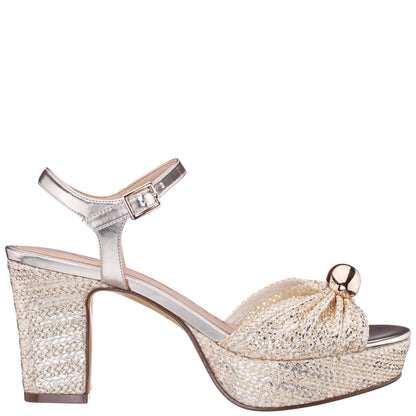 Nina Shoes Fancey Gold Sandal Mid-Heel Platform