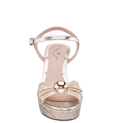 Nina Shoes Fancey Gold Sandal Mid-Heel Platform