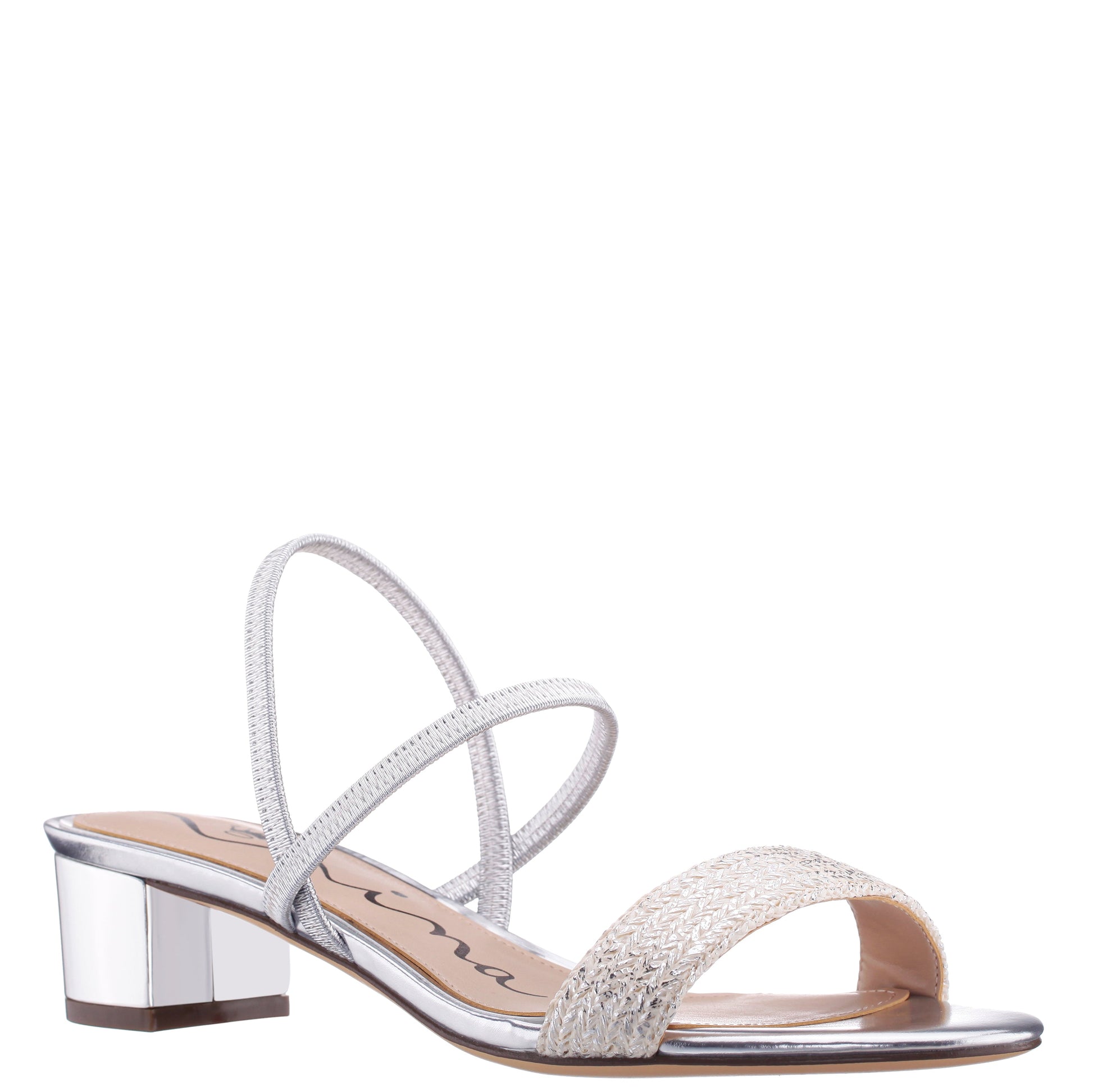 Nina Shoes Gessica Silver Metallic Straw Block Heel Sandal