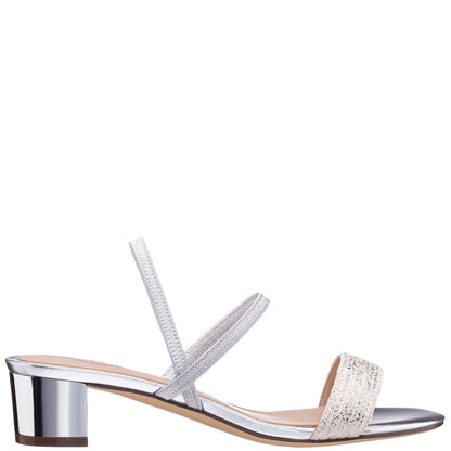 Nina Shoes Gessica Silver Metallic Straw Block Heel Sandal