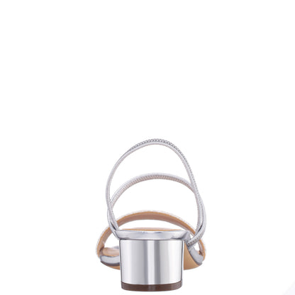 Nina Shoes Gessica Silver Metallic Straw Block Heel Sandal
