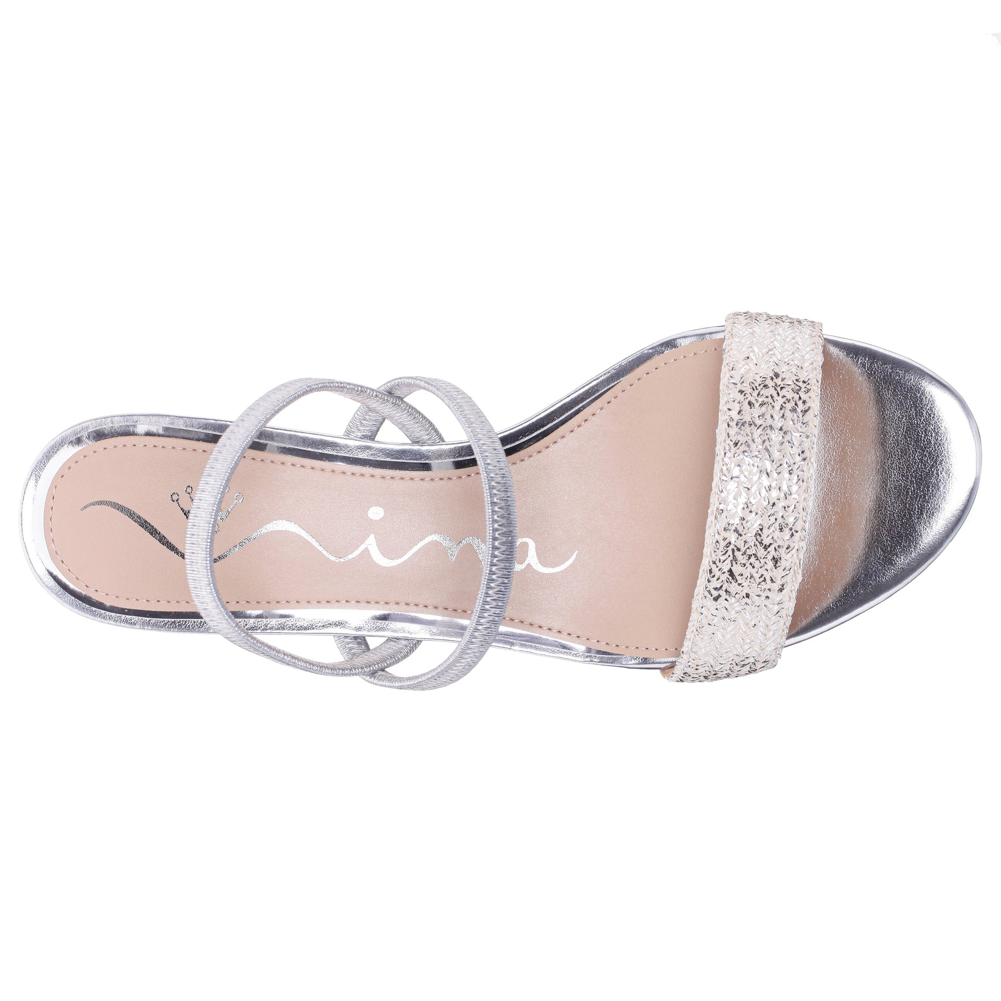 Nina Shoes Gessica Silver Metallic Straw Block Heel Sandal