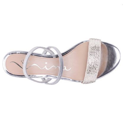 Nina Shoes Gessica Silver Metallic Straw Block Heel Sandal