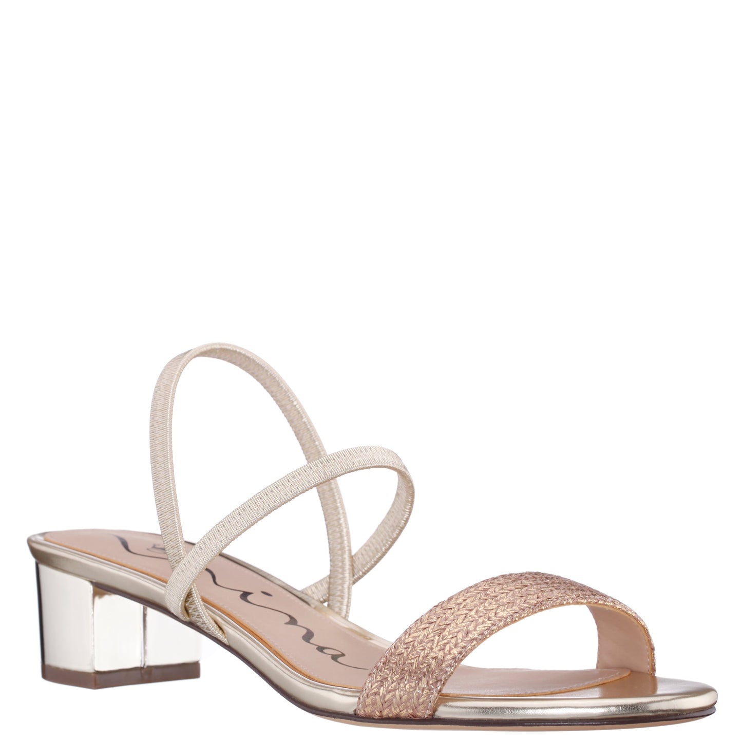 Nina Shoes Gessica Gold Metallic Straw Block Heel Sandal