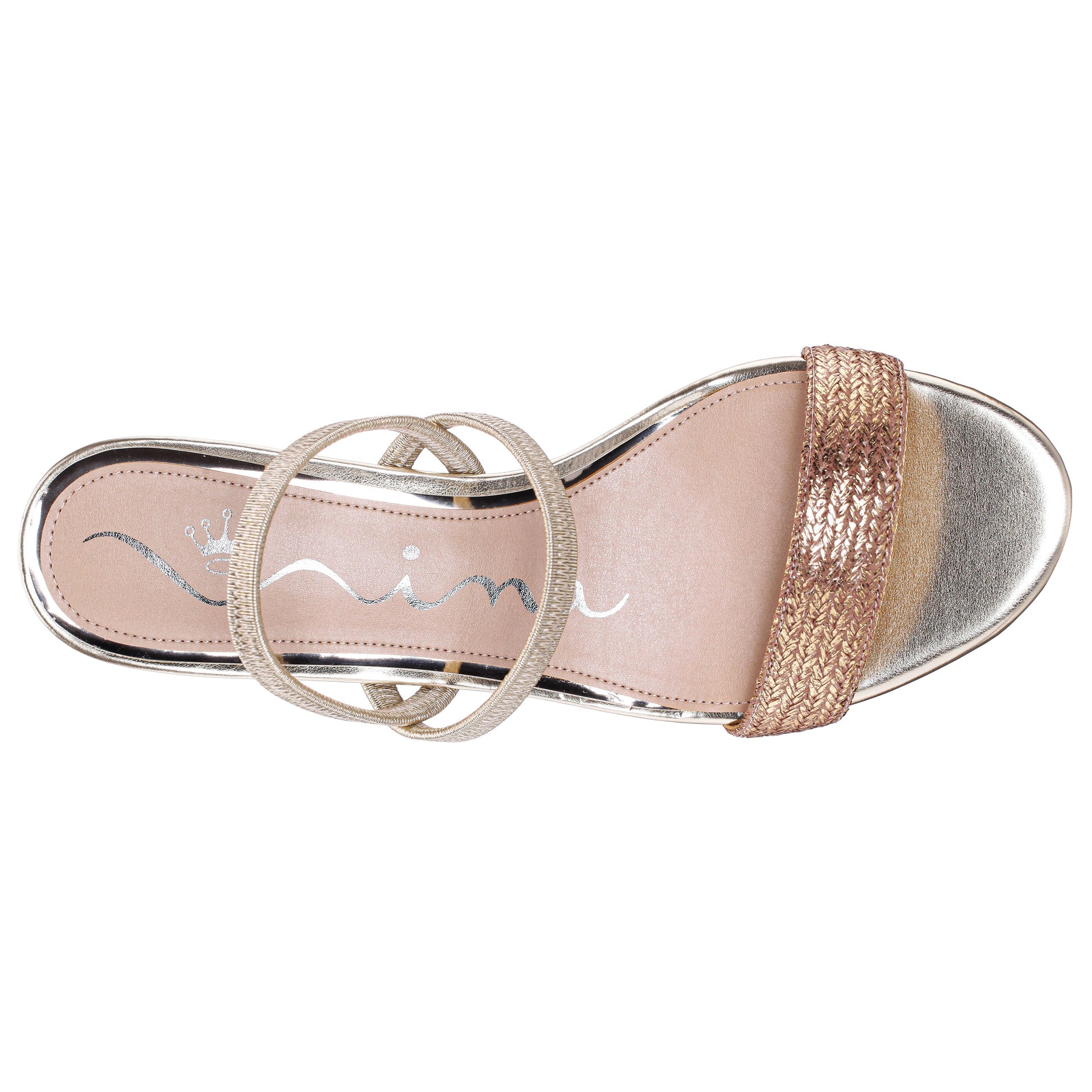 Nina Shoes Gessica Gold Metallic Straw Block Heel Sandal
