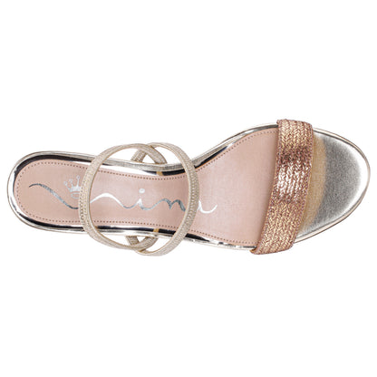 Nina Shoes Gessica Gold Metallic Straw Block Heel Sandal