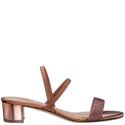 Nina Shoes Gessica Brown Metallic Straw Block Heel Sandal