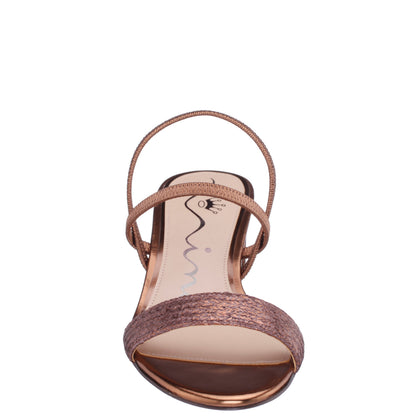 Nina Shoes Gessica Brown Metallic Straw Block Heel Sandal