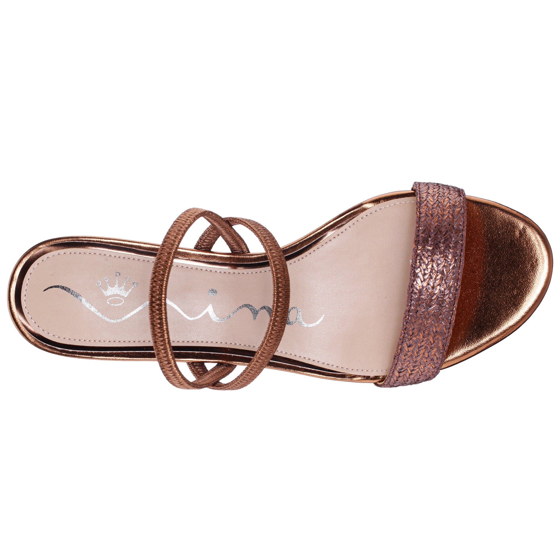 Nina Shoes Gessica Brown Metallic Straw Block Heel Sandal