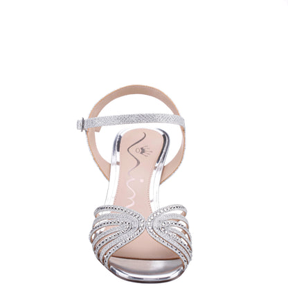 Nina Shoes Bryna Silver Ankle Strap Mid-Heel Sandals